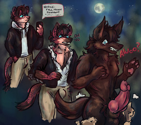 animal_genitalia animal_penis anthro balls bottomwear canine_genitalia canine_penis clothing erection forest forest_background full_moon fur genitals hair knot knotted_penis male mid_transformation moon nature nature_background nude pants pawpads penis plant sheath shirt solo tail text text_box topwear torn_bottomwear torn_clothing torn_pants torn_shirt torn_topwear transformation transformation_sequence tree notwhatevers mythology axel_the_leopard canid canine felid feline leopard mammal mythological_canine mythological_creature pantherine werecanid werecanine werecreature werewolf hi_res