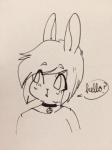 2016 3:4 absurd_res anthro bunny_(cartoonist) clothed clothing collar dialogue english_text female fur hair hi_res lagomorph laitbunny leporid mammal offscreen_character rabbit reaction_image simple_background solo sweater_bunny_(character) text