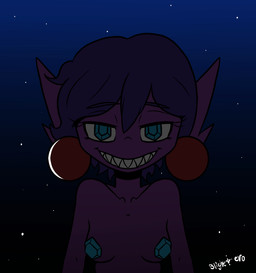 animated_gif breasts ear_piercing eyelashes female hair looking_at_viewer night nipple_gem nude piercing purple_body purple_hair sharp_teeth short_hair smile solo star teeth blightstarero nintendo pokemon fan_character generation_3_pokemon humanoid pokemon_(species) sableye animated hi_res short_playtime