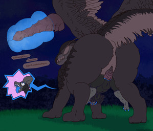 abdominal_bulge ahegao anus black_body black_feathers blue_claws blue_eyes blue_tongue blue_vulva brown_body brown_fur brown_scales claws dominant dominant_male duo feathers feet female female_feral female_penetrated feral fur genitals grass grass_field grassland grey_body grey_feather_hair grey_feathers grey_feet grey_hands grey_snout internal internal_vaginal interspecies interspecies_domination larger_male looking_pleasured male male/female male_feral off_the_ground penetration penile penile_penetration penis penis_in_vagina penis_lift pink_penis plant scales sex shrub size_difference sky smaller_female speech_bubble star starry_sky starscape submissive submissive_female text text_box tongue vaginal vaginal_penetration vulva therealmessyroomguy1 lumina_(therealmessyroomguy1) dinosaur dromaeosaurid feathered_dinosaur feathered_scalie prehistoric_species reptile saurischian scalie theropod hi_res watermark