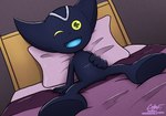 bed bed_sheet bedding bedroom black_body blue_tongue featureless_crotch furniture green_eyes machine male nude null on_bed open_mouth open_smile sitting smile tongue codyf0xx sega sonic_the_hedgehog_(series) sonic_x bokkun humanoid robot robot_anthro robot_humanoid