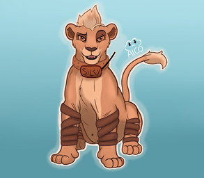 black_lips chest_tuft collar eyebrows facing_forward female feral fur head_tuft leg_wraps lips looking_at_viewer multi_nipple nipples quadruped radio_collar raised_eyebrow red_eyes simple_background smile solo tail tail_tuft tan_body tan_fur teats thick_bottom_lip tuft wraps alcosaurusrex silky_(elicitie) felid feline lion mammal pantherine absurd_res hi_res signature