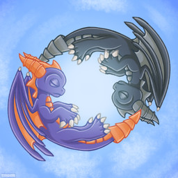 2_horns 4_fingers 4_toes back_wings claws cloud duo feet feral finger_claws fingers folded_wings horn male membrane_(anatomy) membranous_wings scales sky sleeping tail tapering_tail toe_claws toes ventral_scales wing_claws wings cyadical activision mythology skylanders skylanders_academy spyro_the_dragon dark_spyro spyro dragon mythological_creature mythological_scalie scalie 1:1 hi_res