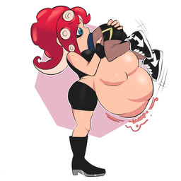 belly big_belly blue_eyes female female_pred group hair oral_vore overweight red_hair trio vore dwps nintendo splatoon aquatic cephalopod inkling mollusk octarian octoling 1:1 2022 hi_res