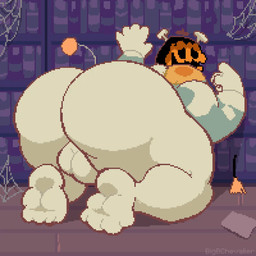 backsack balls barazoku big_balls big_butt bookshelf bouncing_butt butt empty_eyes feet food for_a_head fruit furniture genitals inviting looking_at_viewer looking_back looking_back_at_viewer male muscular muscular_male plant presenting presenting_balls presenting_hindquarters pumpkin pumpkin_head rear_view shaking_butt smile solo tail tail_motion tailwag teasing thick_thighs bigbchevalier deltarune undertale_(series) jackenstein darkner humanoid object_head 1:1 animated digital_media_(artwork) hi_res pixel_(artwork) pixel_animation