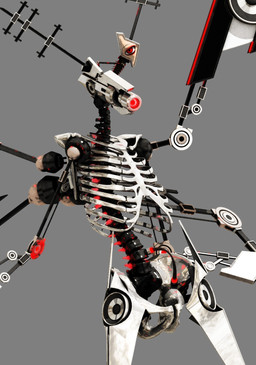 ambiguous_gender antennae_(anatomy) cable glistening glistening_body glowing glowing_eyes grey_background looking_at_viewer machine metallic_body not_furry red_eyes rib_cage ribs simple_background skeletal solo speaker spine white_body deino_(artist) deino_(modeler) zincum_(deino) arthropod beetle humanoid insect platerodrilus robot robot_humanoid 2013 3d_(artwork) autodesk_3ds_max_(artwork) digital_media_(artwork) hi_res female_(lore)