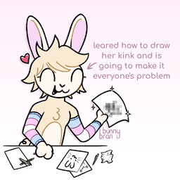 ambiguous_gender anthro arm_warmers arm_warmers_only armwear chest_tuft clothing countershade_fur countershade_torso countershading crumpled_paper eyes_closed fur gradient_background hair happy heart_symbol lgbt_pride paper pen pencil_(object) pink_inner_ear pride_colors simple_background solo sparkles tan_body tan_fur tan_hair text transgender_pride_colors tuft bunnybran winnow_(bunnybran) lagomorph leporid mammal rabbit 1:1 censored english_text mosaic_censorship