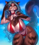 anthro breasts clothing collar female hair solo swimwear ramzymo domestic_cat felid feline felis mammal absurd_res hi_res