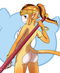 5_fingers accessory adolescent alternate_species anthro armlet blonde_hair bracelet brown_hair butt chest_tuft colored_nails countershade_face countershade_torso countershading eyelashes female fingernails fingers fur furrification glistening hair headband holding_object humanoid_hands inner_ear_fluff jewelry kemono long_hair looking_at_viewer mouth_closed multicolored_body multicolored_fur multicolored_hair nails nude ponytail raised_tail rear_view simple_background smile solo staff standing tail tuft two_tone_body two_tone_fur two_tone_hair white_background white_body white_countershading white_fur white_nails yellow_body yellow_eyes yellow_fur yellow_tail young young_anthro young_female raya_(artist) kemono_friends golden_snub-nosed_monkey_(kemono_friends) golden_snub-nosed_monkey haplorhine mammal monkey old_world_monkey primate snub-nosed_monkey 2017 digital_media_(artwork) portrait three-quarter_portrait