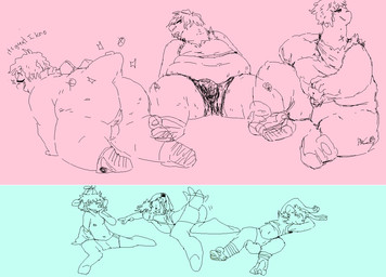 anthro balls butt duo genitals male overweight overweight_male penis smile sparkles tail tail_motion tailwag 2n2n neopets chomby_(neopets) neopet_(species) 2015