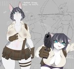 alternate_species anthro big_breasts blue_eyes bottomwear breasts clothing crop_top female fur furrification grey_hair gun hair handgun looking_at_viewer midriff miniskirt nipple_outline pistol ranged_weapon shirt skirt smoking_gun solo topwear weapon white_body white_fur berrypunchz lady_(devil_may_cry) domestic_cat felid feline felis mammal absurd_res hi_res