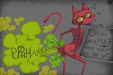 3_toes 4_fingers anthro butt dialogue fart fart_cloud fart_fetish farting_at_viewer feet fingers fur green_fart_cloud leaning leaning_forward male nude purple_nose purple_stripes red_body red_fur simple_background skinny solo standing stripes suggestive_dialogue suggestive_pose text toes skunk_bunk cartoon_network courage_the_cowardly_dog katz_(courage_the_cowardly_dog) domestic_cat felid feline felis mammal absurd_res hi_res watermark