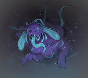 ambiguous_gender antennae_(anatomy) blue_body blue_markings feral frill_(anatomy) markings multicolored_body paws pink_background purple_body purple_eyes quadruped simple_background solo striped_body stripes tail two_tone_body whiskers tigersnowflake rain_world videocult yoku_(gyrotech) rot_(rain_world) slugcat hi_res