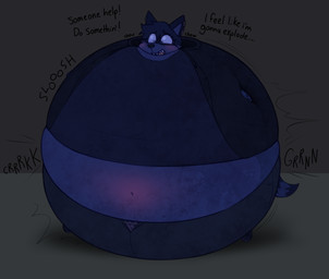 anthro belly_blush blue_body blue_fur blueberry_inflation blush body_blush chewing close_to_bursting clothed clothing creaking dialogue ear_piercing fur heart_clothing heart_symbol heart_underwear helpless immobile inflation inside male markings navel open_mouth piercing scared sloshing solo sound_effects spherical_inflation striped_markings striped_tail stripes sunken_limbs swollen_cheeks tail tail_markings text underwear wide_eyed worried fundesian mammal procyonid raccoon english_text hi_res