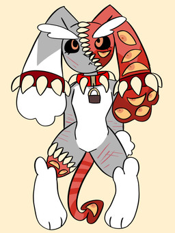 alternate_color ambiguous_gender anthro black_sclera body_horror collar different_sized_pupils eyelashes fur grey_body grey_fur lock multi_eye orange_eyes padlocked_collar parasite paws red_collar scar self-harm_scars solo spade_tail spiked_collar spikes tail white_body white_fur jackrabbit_(artist) fakemon nintendo pokemon generation_4_pokemon lopunny pokemon_(species) 3:4 absurd_res digital_media_(artwork) hi_res ibispaint_(artwork)
