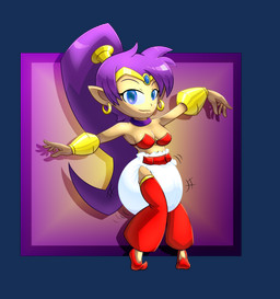 arms_out bandeau bedlah big_diaper blue_eyes clothing dancing diaper ear_piercing ear_ring exposed_diaper female gold_accessory hair long_ponytail not_furry piercing ponytail purple_hair ring_piercing sage182 shake_lines solo topwear femsketchpad shantae_(series) wayforward shantae half_genie humanoid alpha_channel digital_media_(artwork) hi_res
