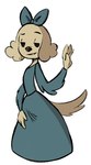 accessory anthro bedroom_eyes biped black_nose bow_ribbon closed_smile clothed clothing dot_eyes dress eyebrows female floppy_ears fluffy_ears front_view gesture hair_accessory hair_bow hair_ribbon looking_at_viewer mouth_closed narrowed_eyes ribbons seductive simple_background simple_eyes smile solo standing waving young young_anthro soulcentinel third-party_edit squitoo_(colorist) pups_of_liberty anne_kennel canid canine canis domestic_dog mammal 2023 2025 color_edit colored shaded