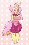 anthro big_breasts breasts clothing female multicolored_body overall_dress overalls pink_body solo thick_thighs wide_hips yellow_body mintyspirit nintendo pokemon somei_the_leavanny_(grenji) arthropod generation_5_pokemon humanoid insect leavanny pokemon_(species) 2024 digital_media_(artwork) hi_res