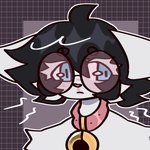 anthro black_hair blue_eyes collar eyewear fur glasses hair sad solo white_body white_fur bumbabeezle skye_(tinycatskye) felid feline mammal 1:1 icon