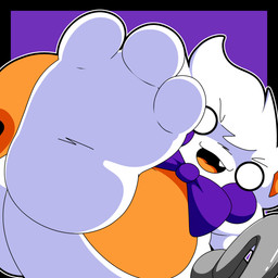 3_toes >:3 ambiguous_gender anthro bow_tie dipstick_tail empty_eyes feet foot_fetish foot_focus hook looking_at_viewer looming_foot low-angle_view markings orange_tail_tip orange_torso purple_bow_tie purple_cheeks simple_background solo tail tail_markings toes white_body worm's-eye_view dragotrashcan five_nights_at_freddy's five_nights_at_freddy's_world five_nights_at_frickbear's_(series) five_nights_at_frickbear's_3 scottgames lolbit_(fnaf) lolbit_(frickbear's) canid canine fox mammal 1:1 absurd_res hi_res
