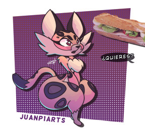 anthro big_butt butt countershading female food fur heart_eyes heart_symbol huge_butt huge_thighs multicolored_body multicolored_fur open_mouth phallic sandwich_(food) solo text thick_thighs wide_hips juanp1arts kirby_(series) kirby_and_the_forgotten_land nintendo clawroline animal_humanoid felid feline humanoid leopard mammal mammal_humanoid pantherine spanish_text translated