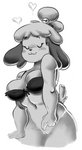 anthro big_breasts bra breasts clothing eyes_closed female genitals imminent_masturbation lingerie pussy smile solo underwear uwu wide_hips panthera_cantus animal_crossing nintendo isabelle_(animal_crossing) canid canine canis domestic_dog mammal hi_res monochrome