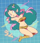 animal_print biped breasts clothed clothing eyebrows female green_hair hair horn humanoid_pointy_ears not_furry pointy_ears solo tiger_print yuki_oto urusei_yatsura lum_(urusei_yatsura) horned_humanoid humanoid hi_res