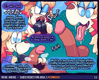 blue_eyeshadow crotch_sniffing dialogue dripping drooling_tongue duo erection eyelashes eyeshadow female feral freckled_face freckles genitals glistening_eyelids heart_eyes heart_symbol long_eyelashes makeup male male/female motion_lines penis penis_sniffing pubes sniffing steamy_penis talking_feral text edmango alpha_(edmango) huffa_(edmango) bird_dog canid canine canis domestic_dog golden_retriever human hunting_dog mammal retriever english_text