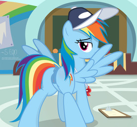 animal_genitalia animal_vulva anus bedroom_eyes blue_body blue_feathers bodily_fluids butt clipboard clitoral_winking clitoris clothing cutie_mark dock_(anatomy) equine_genitalia equine_vulva eyebrows eyelashes feathered_wings feathers female feral genital_fluids genitals hair half-closed_eyes hat hat_only headgear headgear_only headwear headwear_only hooves inside looking_at_viewer looking_back looking_back_at_viewer mostly_nude multicolored_hair narrowed_eyes presenting presenting_hindquarters presenting_vulva puffy_anus purple_eyes rainbow_hair rear_view school seductive shadow solo standing tail teacher vaginal_fluids vulva whistle_(object) wings shutterflyeqd friendship_is_magic hasbro my_little_pony mythology rainbow_dash_(mlp) equid equine mammal mythological_creature mythological_equine pegasus 2018 absurd_res hi_res signature