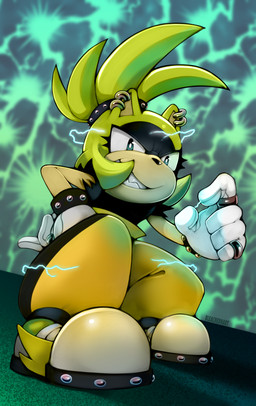 5_fingers anthro biped black_bracelet black_clothing black_nose black_shirt black_topwear bottomwear bracelet clothed clothed_anthro clothed_female clothing crouching ear_piercing ear_ring electricity female fingers footwear front_view fully_clothed fully_clothed_anthro fully_clothed_female gloves green_ears green_hair grin hair hand_on_hip hand_on_own_hip handwear jewelry looking_at_viewer pants piercing ponytail ring ring_(jewelry) ring_piercing sharp_teeth shirt shoes sleeveless_shirt smile solo studded_bracelet studded_jewelry studs teeth topwear white_clothing white_gloves white_handwear yellow_bottomwear yellow_clothing yellow_pants bleachedhart idw_publishing sega sonic_the_hedgehog_(comics) sonic_the_hedgehog_(idw) sonic_the_hedgehog_(series) surge_the_tenrec afrosoricid mammal tenrec 2022 absurd_res digital_media_(artwork) hi_res signature