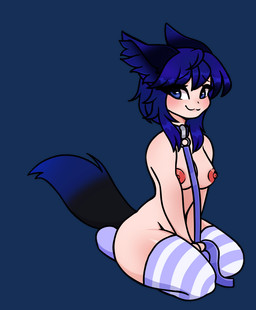 blue_body blue_eyes blue_fur bluehair breasts clothing female foxears fur legwear nfsw nude nude_female slim small_breasts tail tail_motion tailwag thigh_highs fraywolf co1by animal_humanoid canid canid_humanoid humanoid mammal mammal_humanoid animated hi_res