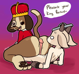 3_toes anthro anthro_on_anthro big_butt big_penis black_eyes brown_body brown_fur brown_hair brown_pawpads butt crown dominant dominant_anthro dominant_male dot_eyes erection eyewear facial_hair feet fur genitals glans grey_horn hair headgear hooves horn hot_dogging humanoid_genitalia humanoid_penis interspecies king leg_markings lying male male/male male_on_bottom male_on_top markings monocle mustache on_back on_bottom on_top pawpads penis pink_glans power_bottom royalty sex simple_eyes socks_(marking) submissive submissive_anthro submissive_male tan_body tan_fur toes trash_can_lid white_body white_eyes white_fur ultilix pixile_studios super_animal_royale fan_character bovid canid canine canis caprine domestic_dog goat mammal 2025 hi_res