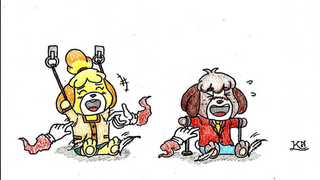 3_toes accessory anthro barely_visible_tail bdsm blonde_hair blue_bottomwear blue_clothing blue_pants blush bondage bottomwear bound brown_body brown_fur brown_hair clothed clothed_anthro clothed_female clothed_male clothing disembodied_hand duo_focus eyes_closed feet female fur group hair jacket laugh loose_feather male multicolored_body multicolored_fur necktie open_mouth open_smile pants red_clothing red_jacket red_tongue red_topwear restrained restraints simple_background sitting smile tail tickle_fetish tickle_torture tickling tickling_armpits tickling_feet tied_hair toes tongue topwear white_background white_body white_fur yellow_body yellow_clothing yellow_fur yellow_necktie yellow_topwear kingnanamine87 animal_crossing nintendo digby_(animal_crossing) isabelle_(animal_crossing) canid canine canis domestic_dog mammal shih_tzu toy_dog 16:9 traditional_media_(artwork) widescreen brother_(lore) brother_and_sister_(lore) sibling_(lore) sister_(lore)