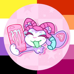 anthro dreadlocks female female/female happy lgbt_pride piersing pink_body purple_body solo tunnels daim0nio monster_energy lagomorph leporid mammal rabbit icon model_sheet nonbinary_(lore)