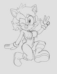 anthro areola bouncing_breasts breasts female gesture grey_background hand_gesture jumping looking_at_viewer motion_lines nipples one_eye_closed simple_background smile solo v_sign wink fourssss sega sonic_the_hedgehog_(series) bump_the_deer deer mammal hi_res monochrome