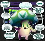 electronics fungus green_eyes headphones mushroom mushroom_cap not_furry profanity screencap screencap_background text vineshroom lonepuddingpup hypnospace_outlaw twitch.tv vinesauce elemental_creature elemental_humanoid fungi_fauna fungi_humanoid garblugh humanoid mushroom_humanoid squisherz english_text