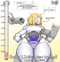 blush bodily_fluids breasts donation_drive donation_goal excited female happy machine medium_breasts nipples not_furry smile solo sweat text tsukiji millie_(tsukiji) android humanoid robot english_text hi_res
