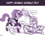 angry clothing dialogue duo female feral grin holidays legwear looking_back magic mashed_potatoes smile stockings text lumineko friendship_is_magic hasbro my_little_pony thanksgiving dream_luna princess_celestia_(mlp) princess_luna_(mlp) equid equine horse mammal pony 5:4 digital_media_(artwork) english_text