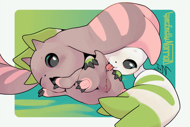 ambiguous_gender anal anus blush blush_lines chibi duo female female/ambiguous genitals holding_butt male male/female oral rimming rimming_female sex tongue tongue_out vulva perfectlynormal bandai_namco digimon digimon_(species) lopmon terriermon 2025 3:2 absurd_res hi_res