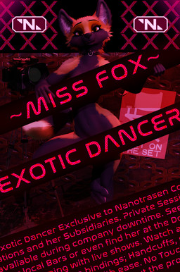 anthro black_bars blush camera collar exotic_dancer female fur looking_at_viewer open_mouth poster poster_design smile solo tail text protolady ruaidri_(modeler) nanotrasen space_station_13 fox_(protolady) canid canine fox mammal 3d_(artwork) blender_(artwork) digital_media_(artwork) english_text hi_res