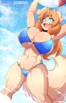 anthro ball beach_ball big_breasts bikini breasts butt butt_from_the_front cleavage clothed clothing female inflatable solo swimwear two-piece_swimsuit water sagestrike2 sapphire_(sagestrike2) canid canine canis domestic_dog mammal hi_res