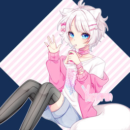 accessory beverage_carton bottomwear bow_ribbon clothing collar denim denim_bottomwear denim_clothing denim_shorts hair_accessory hair_bow hair_ribbon jacket legwear looking_at_viewer male ribbons shorts solo stockings tail topwear yumemin animal_humanoid humanoid 1:1 alpha_channel