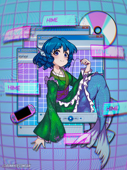 asian_clothing blue_body blue_eyes blue_hair blue_scales blush clothing drill_curls ear_fins earbuds east_asian_clothing electronics female fin game_console green_clothing green_kimono hair handheld_console headphones japanese_clothing kimono portable_music_player scales smile solo split_form sleepymoon apple_inc. ipod ipod_nano microsoft microsoft_windows playstation playstation_portable sony_corporation sony_interactive_entertainment touhou windows_7 windows_media_player wakasagihime aquatic merfolk absurd_res chromatic_aberration hi_res
