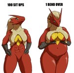 abs anthro before_and_after belly big_breasts black_body black_scales blonde_hair blue_eyes breast_curtains breasts casual_nudity claws closed_smile eyelashes featureless_breasts featureless_crotch female finger_claws fingers front_view fur hair hand_on_belly hands_on_hips happy long_hair looking_at_viewer mouth_closed muscular muscular_anthro muscular_female navel nude pregnant pregnant_anthro pregnant_female pupils red_body red_fur scales scuted_arms scutes simple_background smile snout solo tan_body tan_fur text thick_thighs weight_gain white_background yellow_body yellow_fur yellow_sclera lizardanon nintendo pokemon blaziken generation_3_pokemon pokemon_(species) 2025 cel_shading digital_media_(artwork) english_text hi_res shaded