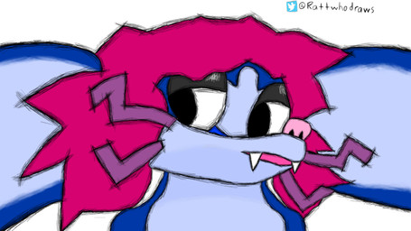 anthro blue_body blue_fur close-up fangs fur hair male open_mouth pink_hair pink_nose purple_whiskers ratthew_(rattwhodraws) simple_background solo teeth whiskers white_background rattwhodraws mammal murid murine rat rodent 16:9 hi_res widescreen