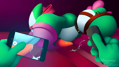 3_toes accessory animal_genitalia anthro arms_tied bdsm bodily_fluids bondage bound bow_(feature) bow_accessory bow_ribbon clothed clothing cock_ring collar crossdressing cum dominant dominant_male ejaculation electronics erection eyes_closed feet femboy furgonomics genital_fluids genitals green_body green_scales jewelry legwear male muzzle_(object) muzzled open_mouth orgasm paws penis penis_accessory penis_jewelry phone record ribbons scales simple_background solo stockings submissive submissive_male tail tail_accessory tail_bow tail_ribbon tapering_penis toes white_body white_scales visionaryserpent mario_bros nintendo fan_character lenni_(boundedyoshi) dinosaur green_yoshi prehistoric_species reptile scalie yoshi 16:9 2017 hi_res story story_in_description wallpaper widescreen