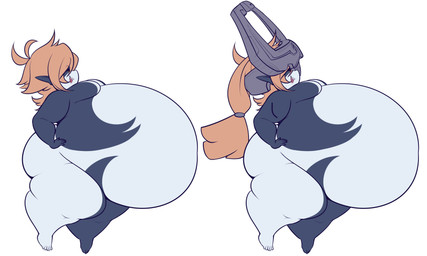 belly big_belly big_breasts big_butt breasts butt clothing featureless_breasts female fused_shadow hair headgear headwear huge_belly huge_butt huge_hips huge_thighs obese obese_female orange_hair overweight overweight_female simple_background solo thick_thighs white_background wide_hips princecoffeecakes nintendo the_legend_of_zelda twilight_princess midna humanoid imp twili 2025 absurd_res hi_res