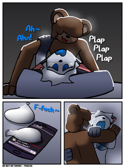 ambiguous_penetration anthro bed blue_eyes cellphone cheating_girlfriend condom dialogue duo electronics female filled_condom furniture infidelity male male/female penetration phone sex sexual_barrier_device smartphone sound_effects text connorsconnor no_nut_november barley_(connorsconnor) conley bear hybrid mammal 3:4 comic english_text hi_res meme