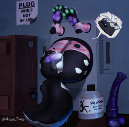 animal_dildo animal_sex_toy anthro anus balls big_tail biped black_body black_fur butt butt_focus buttplug clenched_teeth clothing countershading curling_toes detailed_background digitigrade dildo dresser emanata equine_dildo feet floor fur furniture genitals glans green_pawpads hair half-erect handle humanoid_genitalia humanoid_penis inner_ear_fluff inside jug legwear long_hair lube_bottle lying male multicolored_penis on_back open_mouth paper pawpads penis pink_clothing pink_legwear pink_thigh_highs plug_(sex_toy) purple_anus purple_nose purple_pawpads purple_penis sex_toy sign solo spiral spiral_eyes spots tail teeth text thigh_highs through_wall torn_clothing tuft two_tone_penis two_tone_tail white_balls white_hair white_inner_ear white_inner_ear_fluff white_penis white_spots wood wood_floor alchesmity tonyskoonk mammal mephitid skunk english_text hi_res shaded
