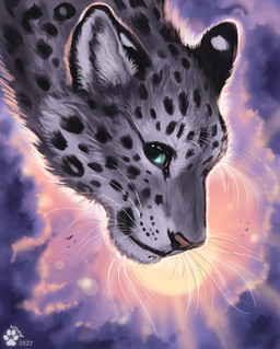 ambiguous_gender blue_eyes feral fur grey_body grey_fur smile solo whiskers white_body white_fur flashw felid leopard mammal pantherine 2022 digital_media_(artwork) digital_painting_(artwork) painting_(artwork)